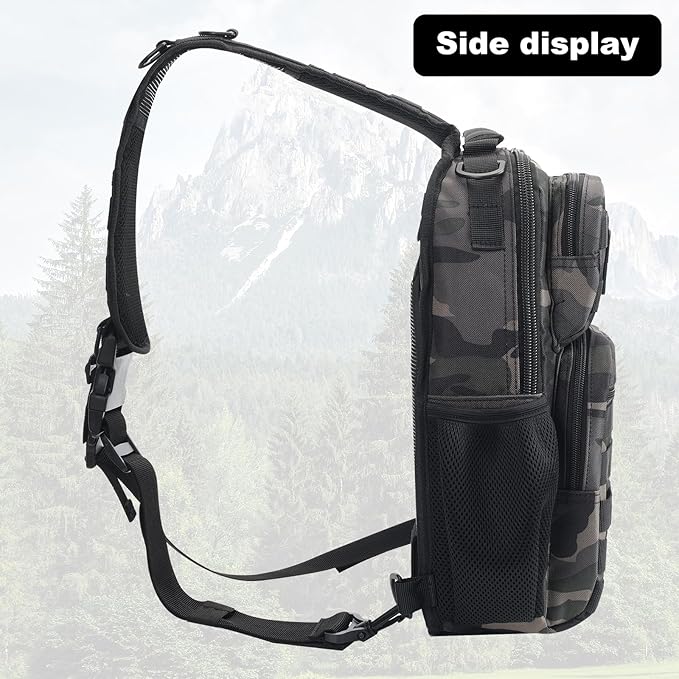 Rover Sling Pack Tactical Shoulder Sling Bag Backpack with Bottle Holder Crossbody Chest Bag Black Camo