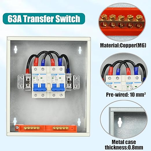 Transfer Switch for Home Generator Upgraded 63 Amp Generator Transfer Switch 120/240V Manual Transfer Switch for Outdoor and Indoor Use (Pre-Wired)