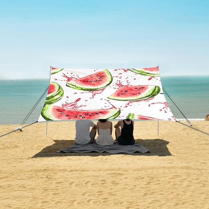 ALAZA Watermelon Watercolor Pattern Beach Tent Sun Shelter Portable Canopy Sunshade for Outdoor Camping Picnics Backyard Fun 10x9 ft