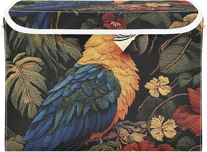 Storage Cube with Lid Jungle Parrot Print 16.5×12.6×11.8 IN Collapsible Large Capacity Foldable Storage Basket Bin Organizer