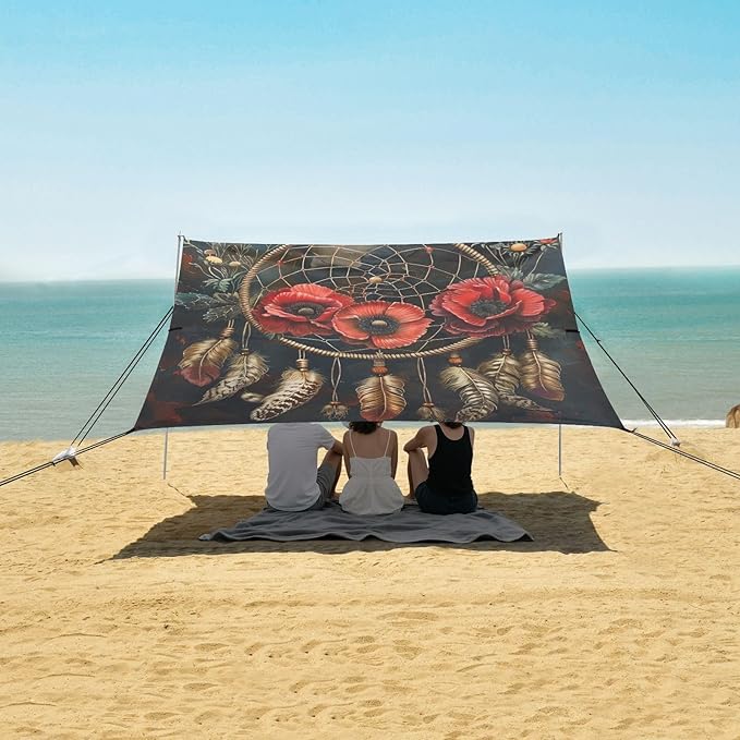 ALAZA Dreamcatcher with Poppy Beach Tent Sun Shelter Portable Canopy Sunshade for Outdoor Camping Picnics Backyard Fun 10x9 ft