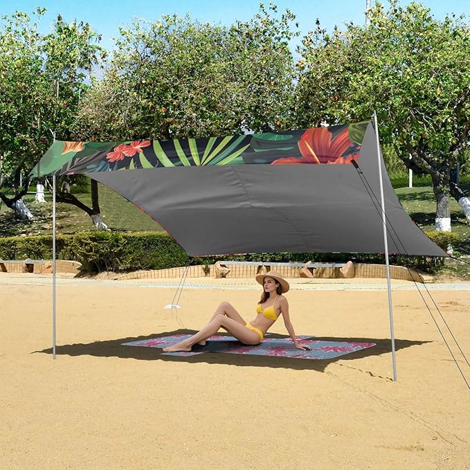 ALAZA Tropical Flowers and Tigers Beach Tent Sun Shelter Portable Canopy Sunshade for Outdoor Camping Picnics Backyard Fun 10x9 ft
