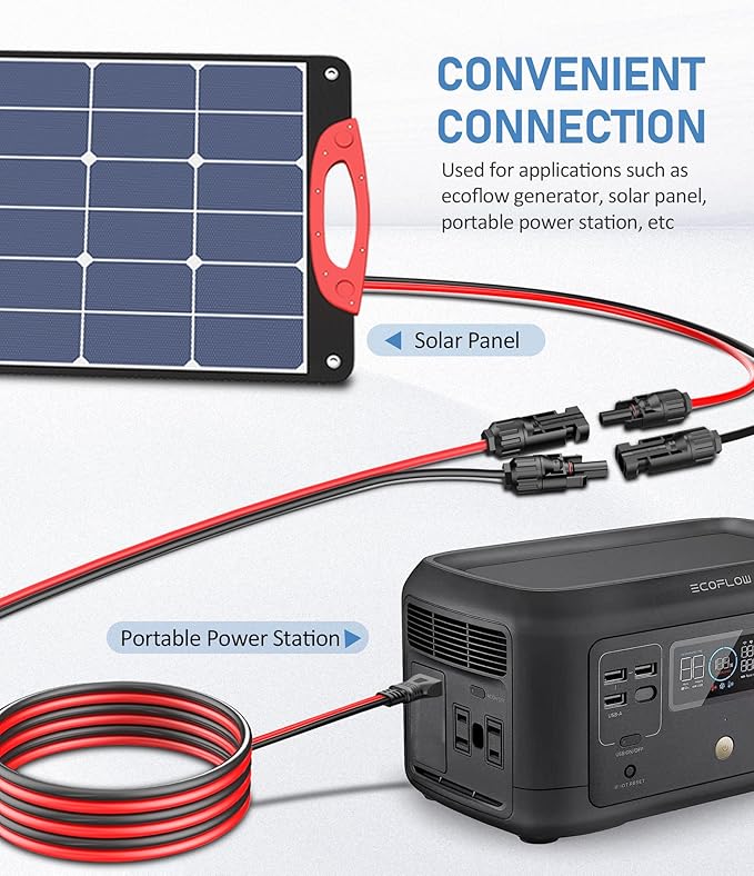 Solar Connector to XT60 Cable (12AWG 25ft) Solar to Injection Molding XT60 Adapter Extension Cord for Portable Power Station