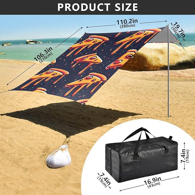 ALAZA Pizza Slices on Dark Space Like Pattern Beach Tent Sun Shelter Portable Canopy Sunshade for Outdoor Camping Picnics Backyard Fun 10x9 ft
