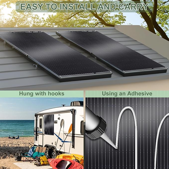 100W Flexible Solar Panel Bendable 12V Monocrystalline Ultra-Flexible Bendable Mono Off-Grid Charger for Marine RV Cabin Van Car Boat Curve Surfaces