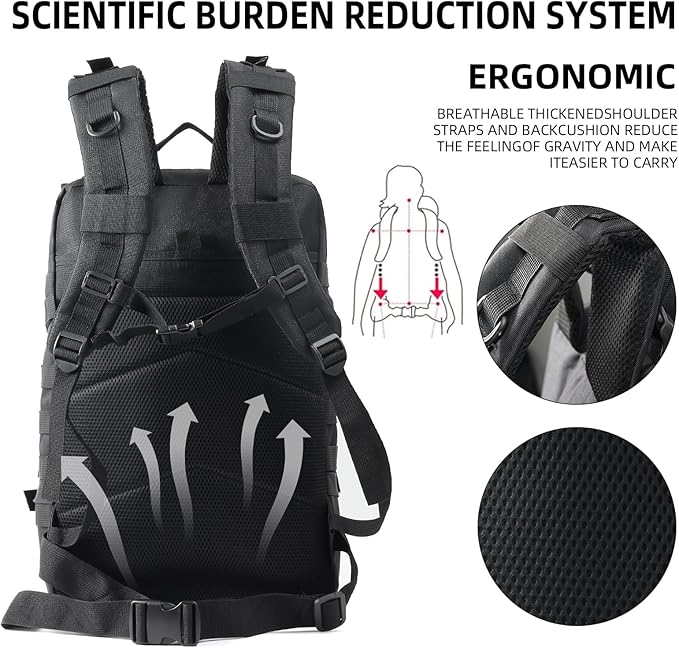 J.SH 45L Large Military Tactical Backpack for Men Army Assault Pack Bag with MOLLE System 3-Day Bug Out Bag for Outdoor Hiking Gym Tactical Missions Rugged Survival &amp Outdoor Rescue - Black