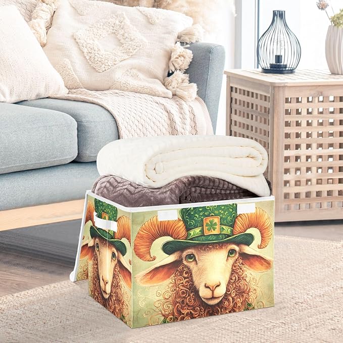 Storage Cube with Lid Sheep Saint Patrick’s Day Print 16.5×12.6×11.8 IN Collapsible Large Capacity Foldable Storage Basket Bin Organizer
