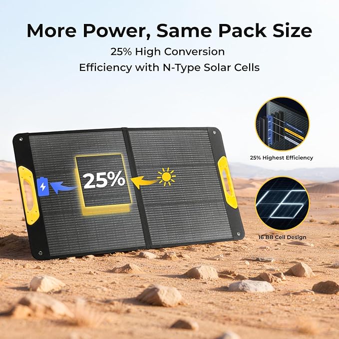 BougeRV 100W Portable Solar Panel Fiberglass Solar Charger Up to 25% Conversion Hight Efficiency N-Type Foldable Solar Panel IP65 Water Resistant for Camping RV Van Boat Hiking &amp Off-Grid