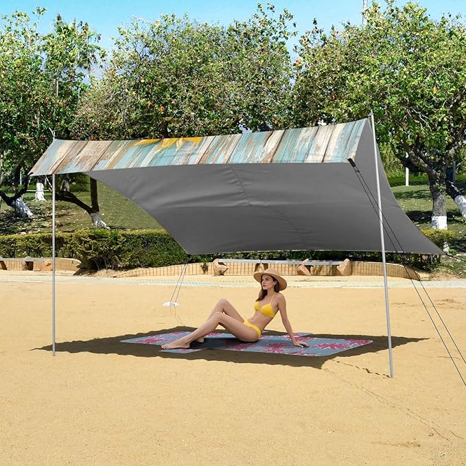ALAZA Yellow Sunflowers on Board Beach Tent Sun Shelter UPF50+ Protection Beach Shade Canopy w/ 4 Sandbags for Outdoor Camping Fishing Backyard Fun Picnic 10x9 ft