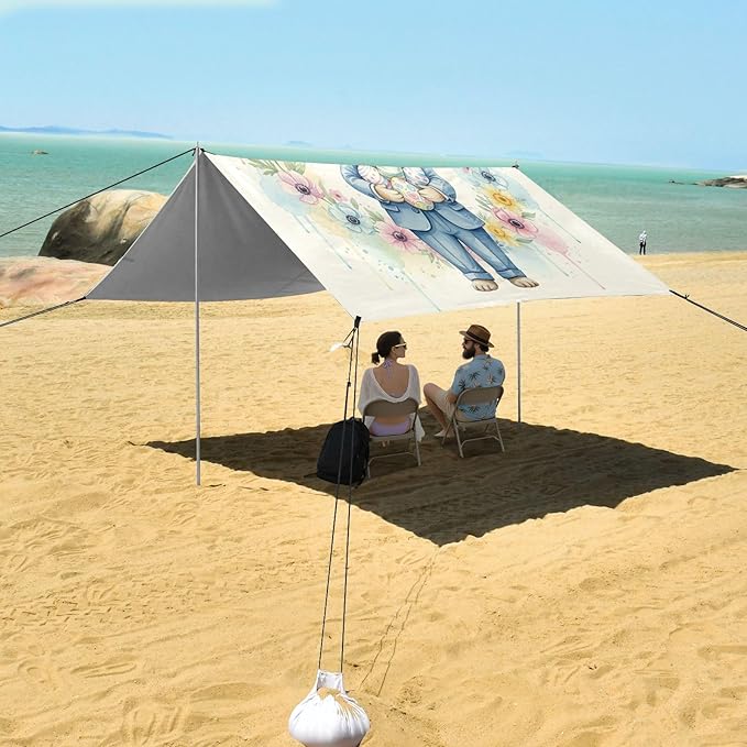 xigua Easter Bunny Beach Tent Sun Shelter with Carrying Bag - Silver Coated Oxford Fabric Beach Canopy for Beach Camping Fishing - Includes Windproof Ropes Sandbags &amp Stakes