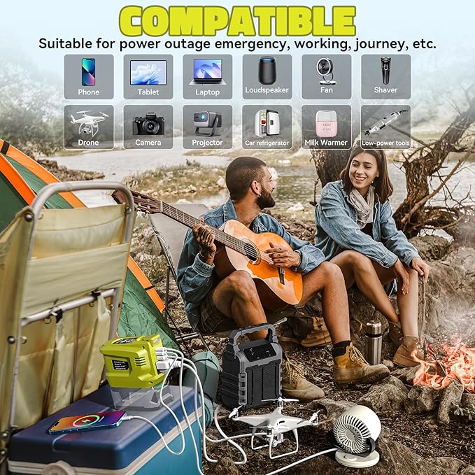 Real 200W Power Inverter Compatible with Ryobi 18V VoLtTech Battery Inverter 18V to 110V-120V Phone Charger USB Charger Adapter Power Adapter with 2 USB Ports &amp 1 Type-C &amp 1 AC Outlet (No Ba