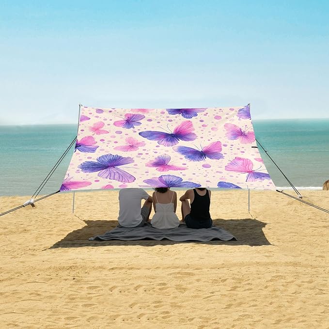 ALAZA Dreamy Butterfly Pattern Beach Tent Sun Shelter Portable Canopy Sunshade for Outdoor Camping Picnics Backyard Fun 10x9 ft