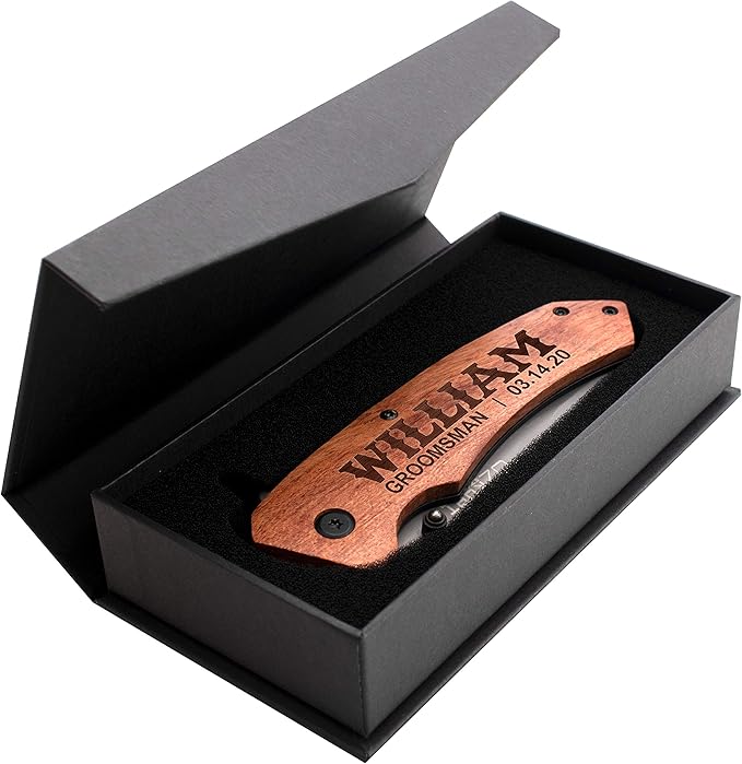 Lily's Atelier Groomsmen Gifts Set of 3 Personalized Pocket Knife Engraved for Groomsmen - Customized Knives w/Names Groomsman Gifts for Wedding Groomsmen Proposal Gifts