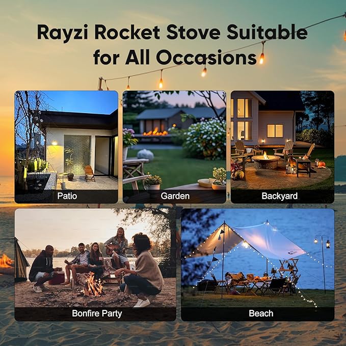 Rayzi New Rocket Stove 55 Inch Smokeless Wood Pellet Patio Heater Wood Pellet Fire Pits for Outside Portable Pellet Heater for Patio/Garden/Backyard/Outside Restaurant/Bonfire Party/Beach