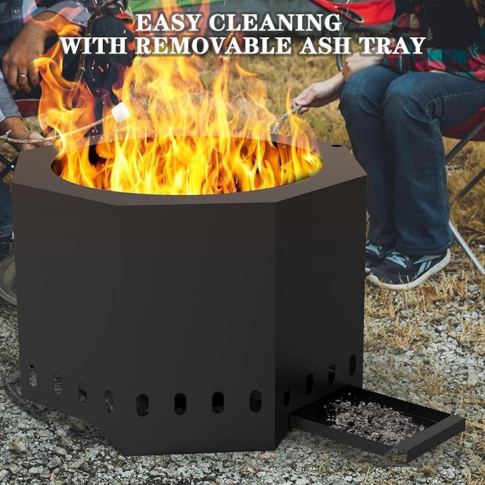ONLYFIRE OUTDOOR LIVING 24 Modern Smokeless Fire Pit Portable Wood Burning Firepit for Camping Tailgating Patio Backyard Lakeside Villa Beach Bonfire Party Outdoor Fireplace Black FP013
