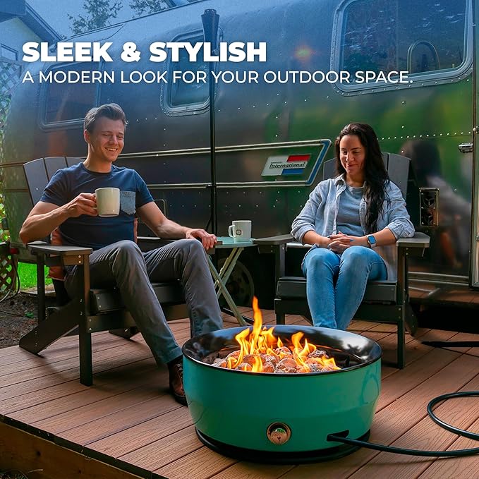 Outland Living Large Outdoor Propane Gas Fire Pit for Outside 60000 BTU/h 24 inch with Lid - Modern Lake Country 800 Fire Bowl Firepit for Patio Blue