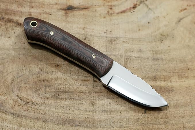 GCS Handmade D2 Tool Steel Custom Survival Hunting Skinning Camping Knife with Brown Leather Right Hand Front Cross Draw Fixed Blade Knife Sheath GCS264 (Black Micarta Handle No Bolster)