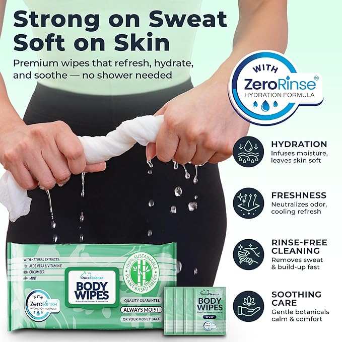 Body Wipes for Women Extra Moist No Rinse Bathing Sheets 4pk 200 XL Shower Cloths + 16 Deodorizing Bath Wipes -10 x 11.5 Travel Size EssentialsToiletries for Womens Hygiene &amp Post Workout Clea