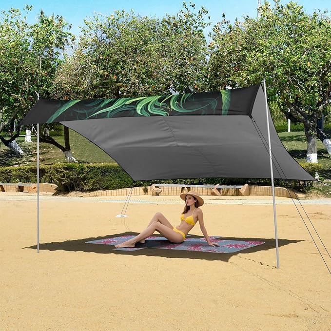 ALAZA Green Dragon Beach Tent Sun Shelter UPF50+ Protection Beach Shade Canopy w/ 4 Sandbags for Outdoor Camping Fishing Backyard Fun Picnic 10x9 ft