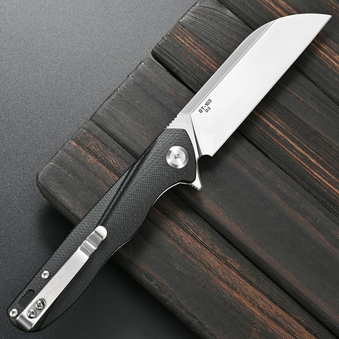 Sitivien ST103 Folding Knife D2 Steel Blade+G10 Handle Pocket Knife EDC Tool Knife for Outdoor Camping Hunting Survival (Black)