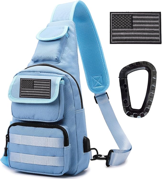 Tactical Shoulder Bag - 1000D Molle Military Backpack Outdoor Daypack Chest Pack (Blue)