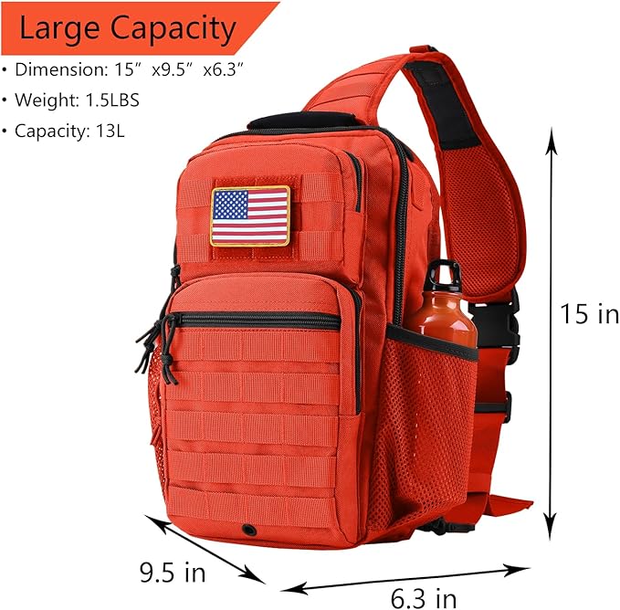 Tactical Shoulder Sling Bag Small Chest Pack 13L Backpack for Men Outdoor Sports (Orange 13L)