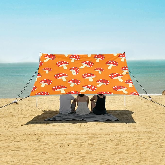 Beach Canopy with Windproof Ropes &amp Sandbags Beach Tent Sun Shade Sun Shelter for Camping Trips Fishing Backyard Fun or Picnics Mushroom