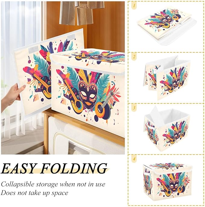 Carnival Background Fabric Storage Bins with Lids and HandleFoldable Storage Bins with LidsCloset Organizers for Clothes Storage Room Organization Office Storage Chest Organizer