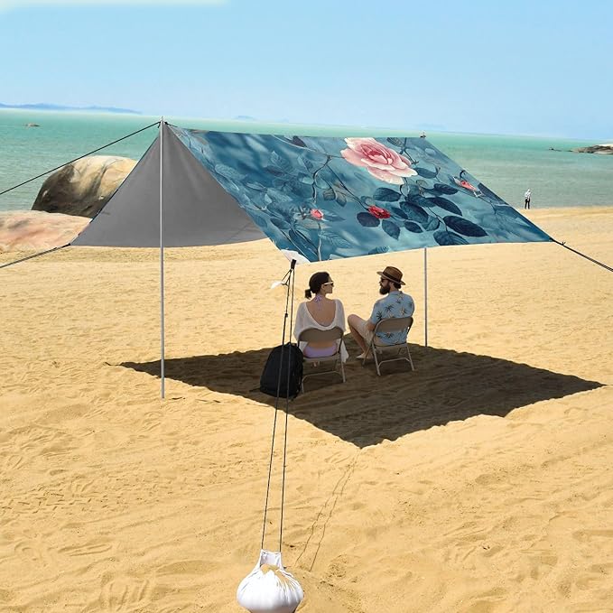ALAZA Spring Rose on Blue Beach Tent Sun Shelter Portable Canopy Sunshade for Outdoor Camping Picnics Backyard Fun 10x9 ft