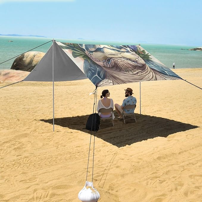 ALAZA Turtle Wreath of Flower on Head Beach Tent Sun Shelter Portable Canopy Sunshade for Outdoor Camping Picnics Backyard Fun 10x9 ft