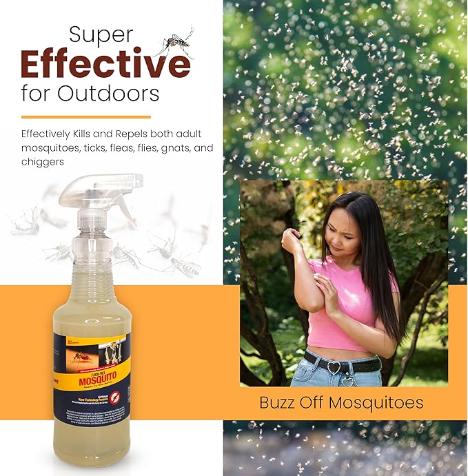 Natural Mosquito Control Ready to Use Spray Repels Mosquitoes Ticks Fleas Flies Gnats and Chiggers Away (32 oz Ready to use)