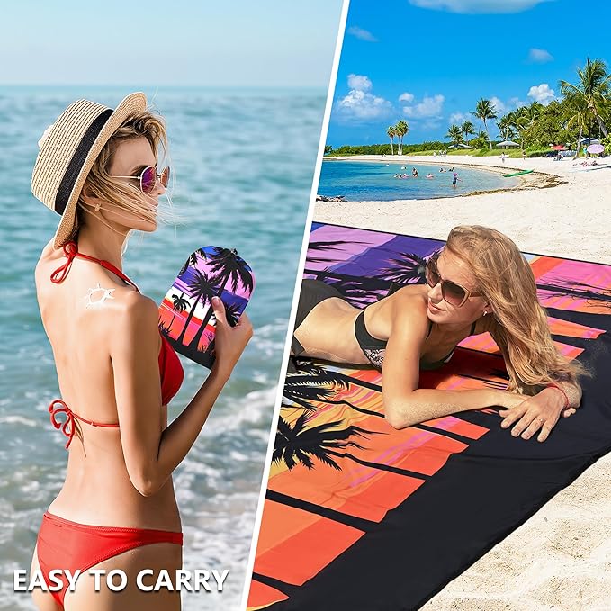 Beach Blanket Waterproof Sandproof Beach Mat 79 X 83/10'x9'for 2-8 Adults Quick Drying Outdoor Picnic Mat Beach Accessories for Travel Camping Hiking