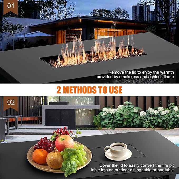 Shintenchi Propane Fire Pits 43″ Outdoor Gas Fire Pit 50000 BTU Rectangle Gas Fire Pit Table with Lava Rocks 2-in-1 Fire Table with Removable Lid CSA-Certified for Outside PatioPartiesBackyard