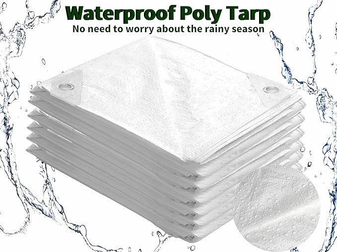 TARPAL 10x20 Feet White Tarp Waterproof Multipurpose Protective Cover All Purpose Outdoor Poly Tarps Cover for Shed Camping FarmFirewood BoatOutdoor Furniture Roof Waterproofing