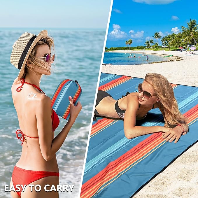 Beach Blanket Waterproof Sandproof Beach Mat 79 X 83/10'x9'for 2-8 Adults Quick Drying Outdoor Picnic Mat Beach Accessories for Travel Camping Hiking