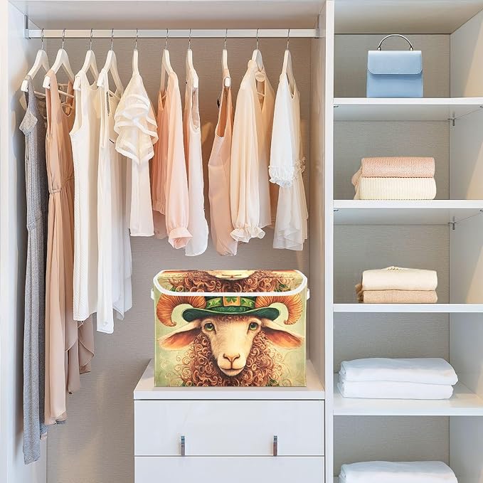 Storage Cube with Lid Sheep Saint Patrick’s Day Print 16.5×12.6×11.8 IN Collapsible Large Capacity Foldable Storage Basket Bin Organizer