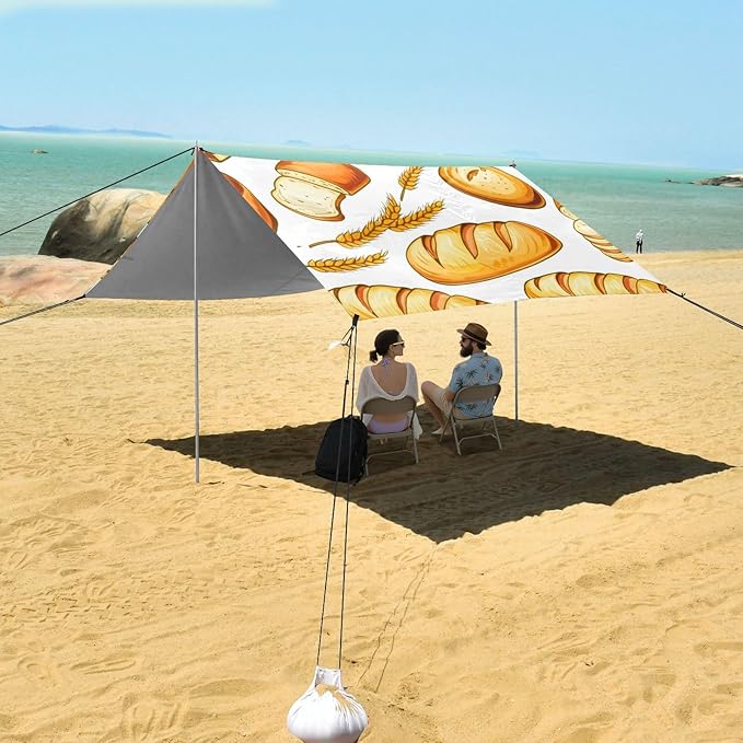 Beach Canopy with Windproof Ropes &amp Sandbags Beach Tent Sun Shade Sun Shelter for Camping Trips Fishing Backyard Fun or Picnics Bread