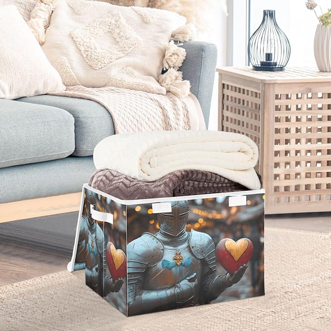 AIXIWAWA Lidded Storage Cube (Knight and Heart) Fabric Foldable Closet Bins with Flip Lid and Handles Organizer Basket Container 16.5 x 12.6 x 11.8 IN