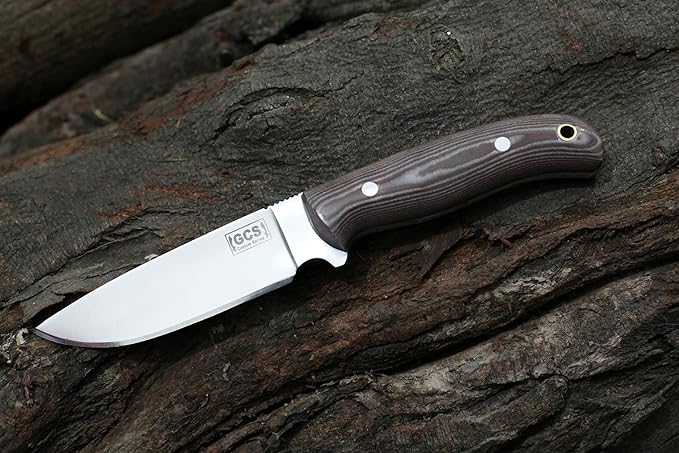 GCS Handmade D2 Steel Hunting Knife with Brown And White Micarta Handle Full Tang Blade and Leather Sheath for Hunting Hunting Camping Survival EDC-GCS 941