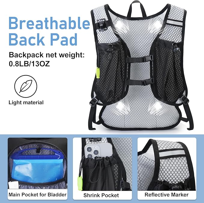 Lightweight Hydration Backpack Running Backpack with 2L Water Bladder Hydro Water Daypack for Cycling Hiking Rave for Men Women
