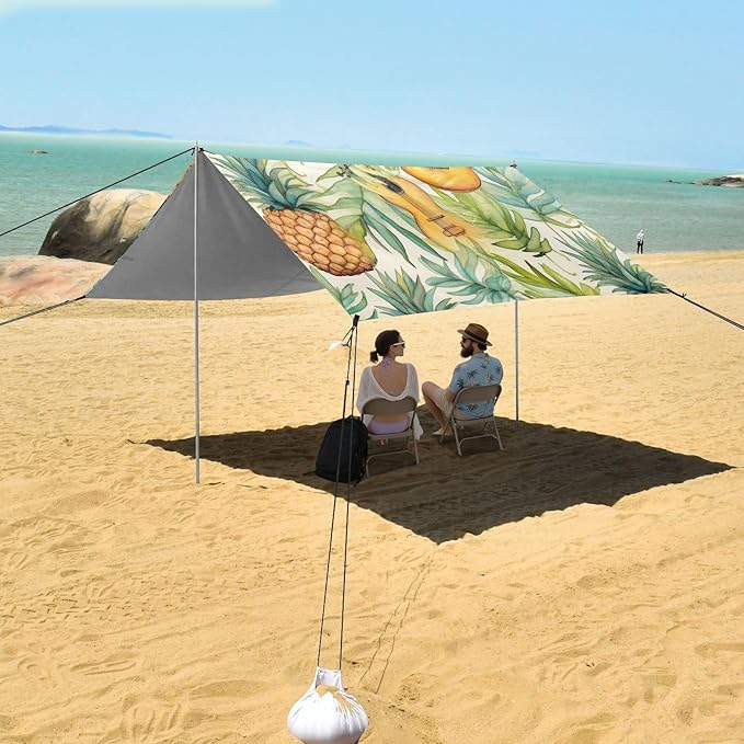 ALAZA Music Guitar Pineapples Beach Tent Sun Shelter Portable Canopy Sunshade for Outdoor Camping Picnics Backyard Fun 10x9 ft
