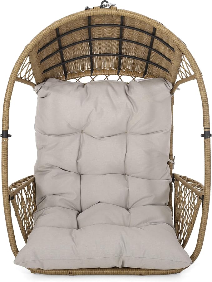 Christopher Knight Home Sidney Outdoor/Indoor Wicker Hanging Chair with 8 Foot Chain (NO Stand) Light Brown and Beige