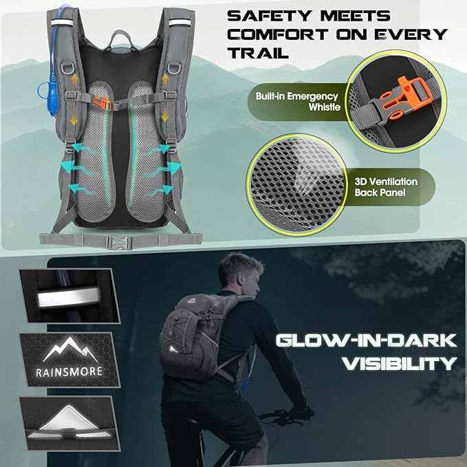 Hydration Backpack with Water Bladder 18L Lightweight Hiking Backpack for Women&ampMen Small Insulated Hydration Water Pack for Hiking Running Cycling Biking