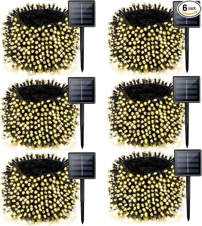6 Pack Solar String Lights for Outside 285 FT Total 720 LED Solar Chrismas Lights Outdoor with 8 Modes &amp Memory Function Waterproof Twinkle Light for Xmas Tree Yard Party Decorations (Warm White