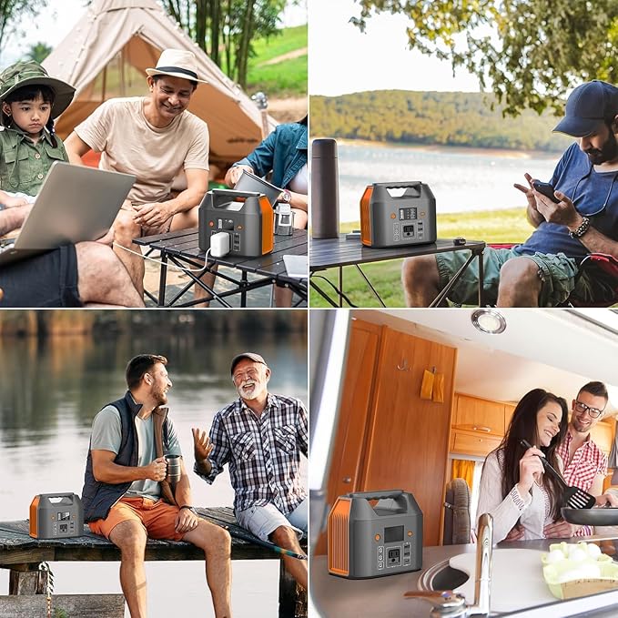 EnginStar Portable Power Station 150W 155Wh Solar Generator 110V 42000mAh Portable Power Bank w/AC Outlet 6 Outputs External Battery Backup LED Light for Outdoor Camping