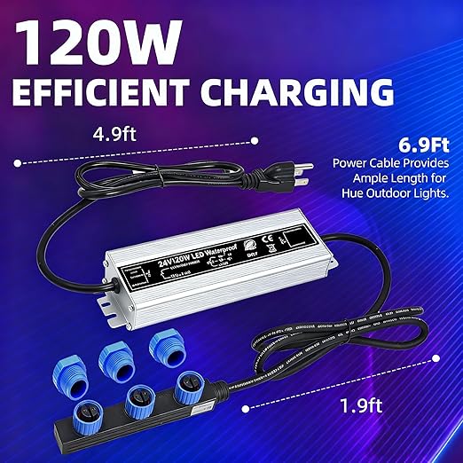 24V Adapter Compatible with Philips Hue Outdoor Low Voltage Lights 3 Output Waterproof Power Supply 120W Transformer for Lily SpotLily XL CallaPathwayImpress Pedestal