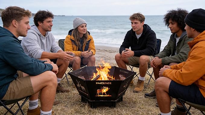 Fire Pit for Camping- 27.5 Inch Collapsible Firepit for Patio Outside Wood Burning Outdoor Indoor BBQ Picnic Foldable Fire Pits Bonfire of Backyard Patio with Portable Tote Bag