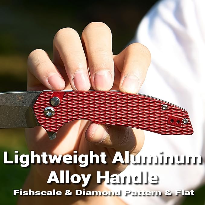KANSEPT Accipiter Pocket Knife 3.53 Stonewashed 14C28N Blade Red Anodized Aluminum Handle Flipper Open &amp Button Lock with Deep Clip EDC Folding Knives for Camping Hunting Survival T1007F3