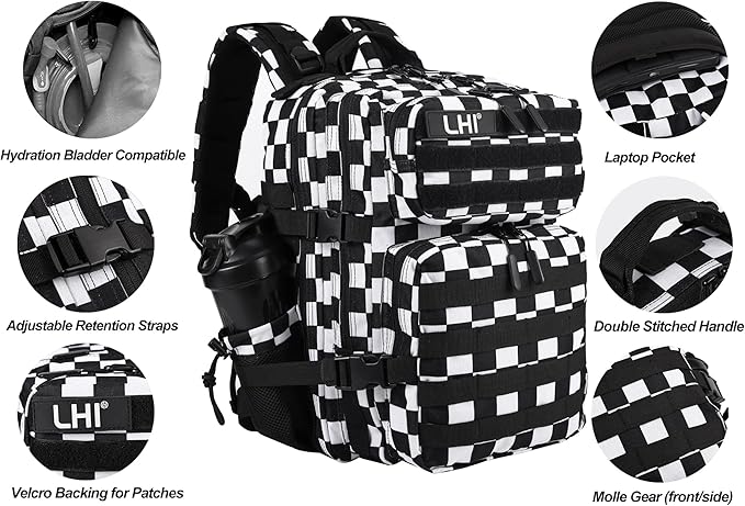 LHI Tactical Military Backpack for Men and Women 25L/35L Army Assault Pack Bag Small Rucksack with Bottle Holder