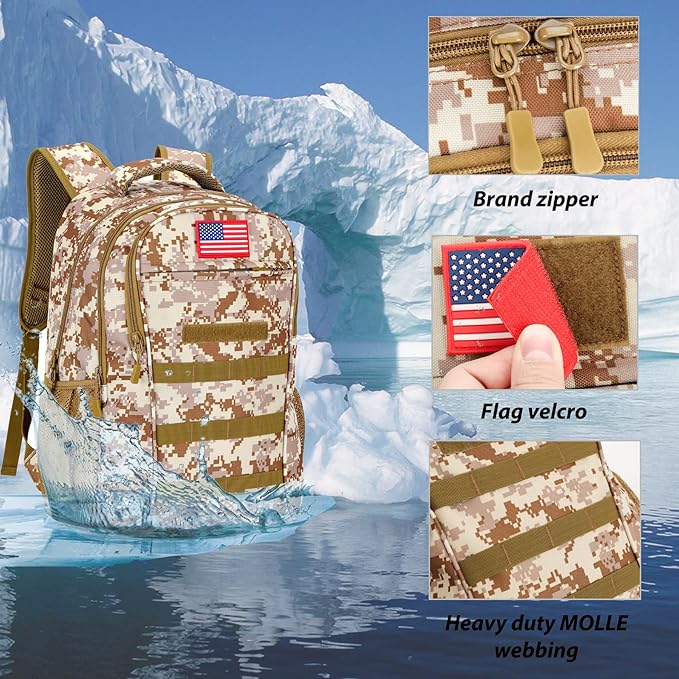 Camo BackpackBoys Backpack for Scool Military40L Army Bookbag Waterproof for Middle Elementary